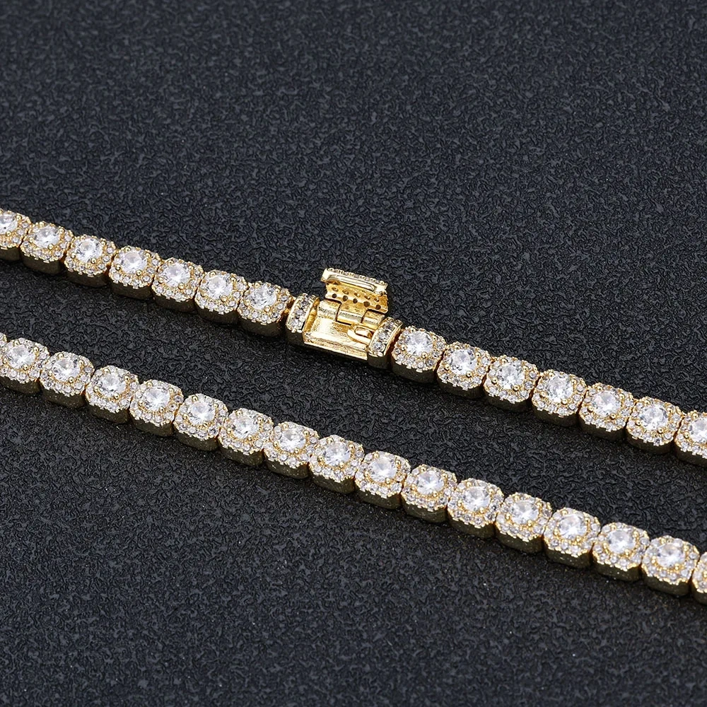 Hip Hop Jewelry 5mm Cluster Iced Tennis Chain Choker Bling Cubic Zirconia Diamond Necklace for Women Christmas Day Gift