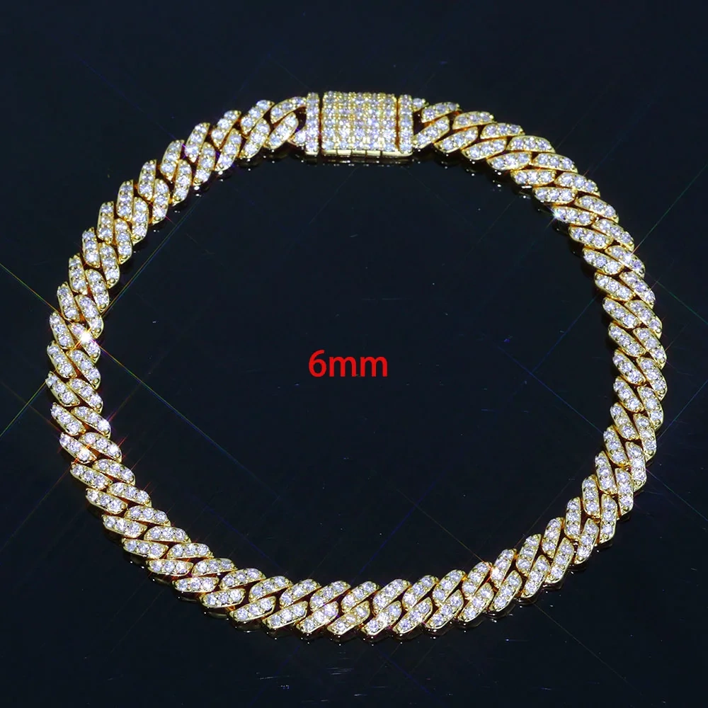 Hip Hop Luxury 6/8mm Cubic Zirconia Necklace Jewelry Women Iced Out Miami Prong 1 Row Cuban Link Chain Necklace