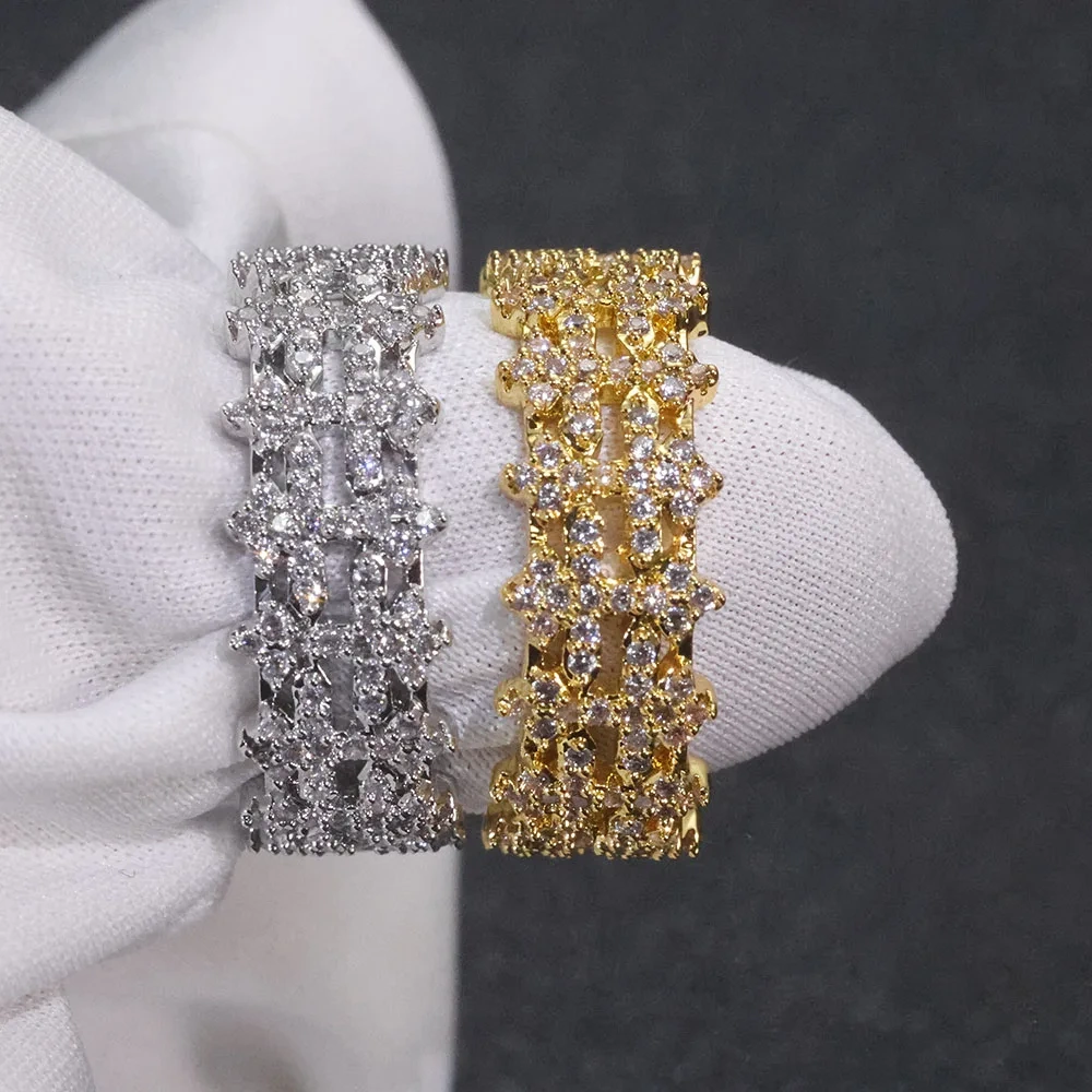 ESKEEM Cross Finger Ring Hip Hop Jewelry Ice Out Prong Setting AAAAA CZ Diamond Cuban Ring for Him Her