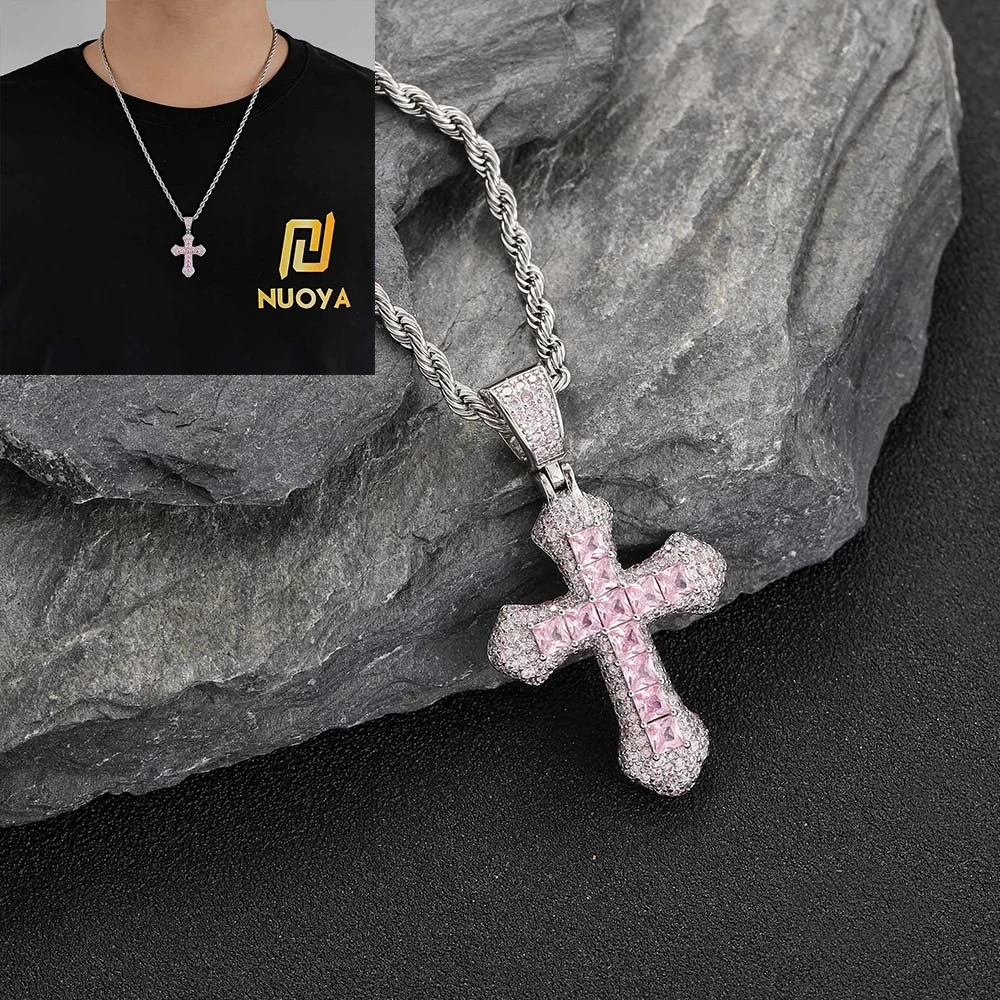 Hip Hop Jewelry Charm Women Cross Christian Jesus Bling Iced Out Copper Zircon Color Pendant Necklace