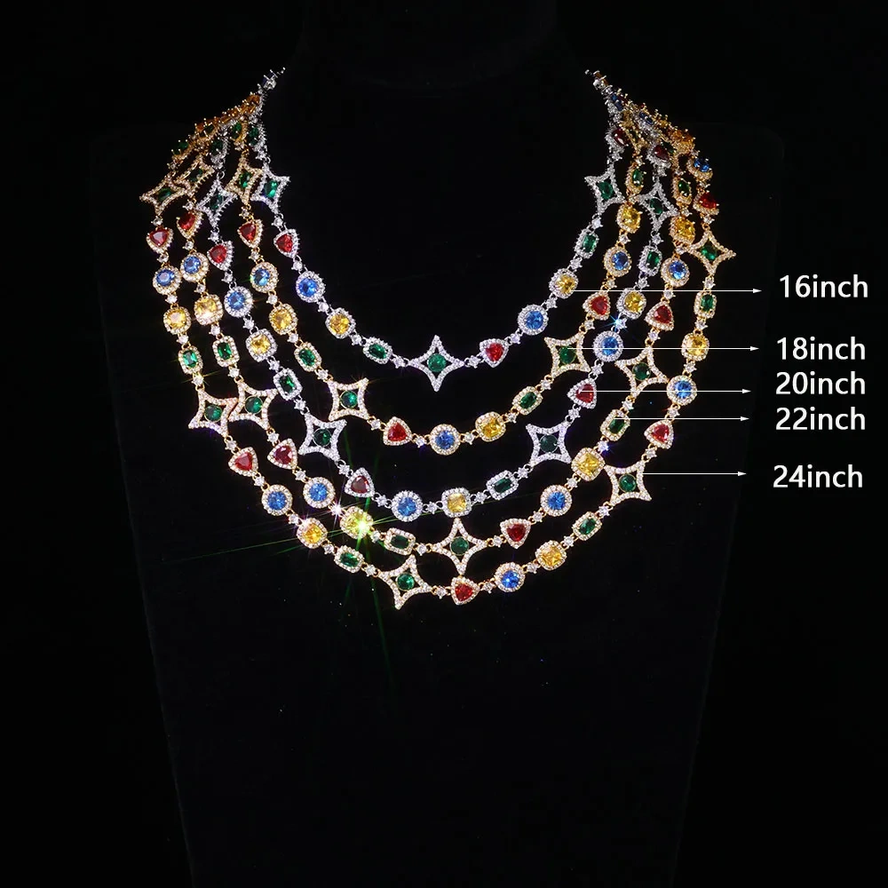 High Quality Hip Hop Jewelry Fashionable Star Iced Out Necklace Multicolor Zircon 10mm Brass Chain Necklace for Women Gift ﻿