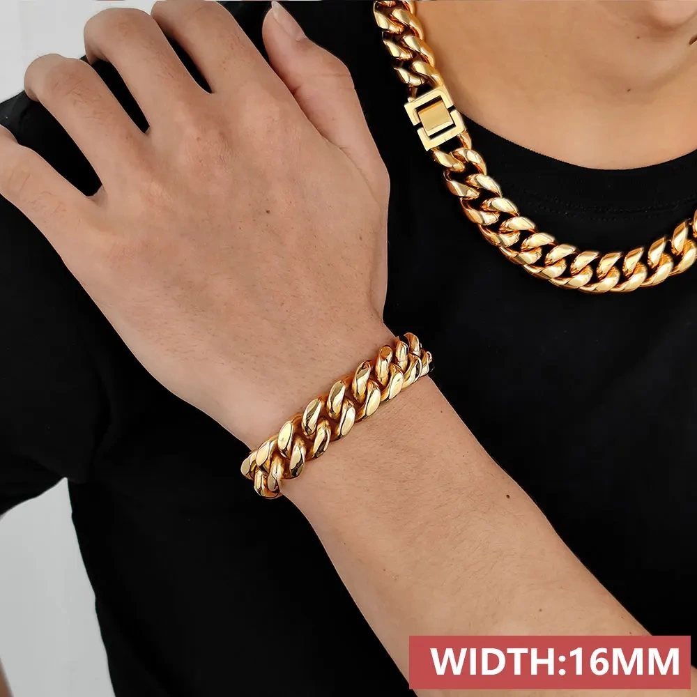 6/8/10/2/14/16MM Width Hip Hop Jewelry Miami Stainless Steel Rectangle Clasp Curb Cuban Link Bracelets For Men