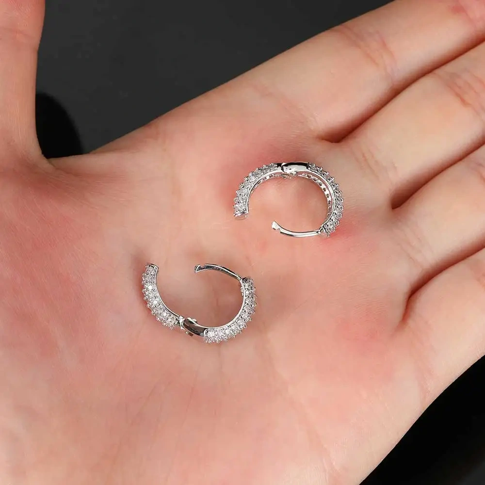 Dropshipping Luxury Hip Hop Iced Out Cubic Zirconia Cz Studs Hoop Earrings For Women Christmas Gift Jewelry