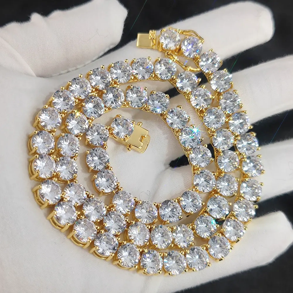 ESKEEM Bling 8mm Big CZ Diamond Tennis Necklace Hip Hop Fine Jewelry Iced Out Cubic Zircon Tennis Chain Necklace Men Women Gift