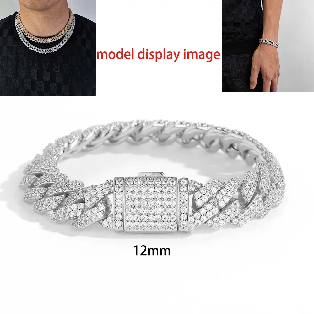 Hip Hop 925 Sterling Silver Cuban Link Necklace 10/12/14/15/20mm Iced Out Diamond Cuban Link Choker Chain Gift For Men Not Fade