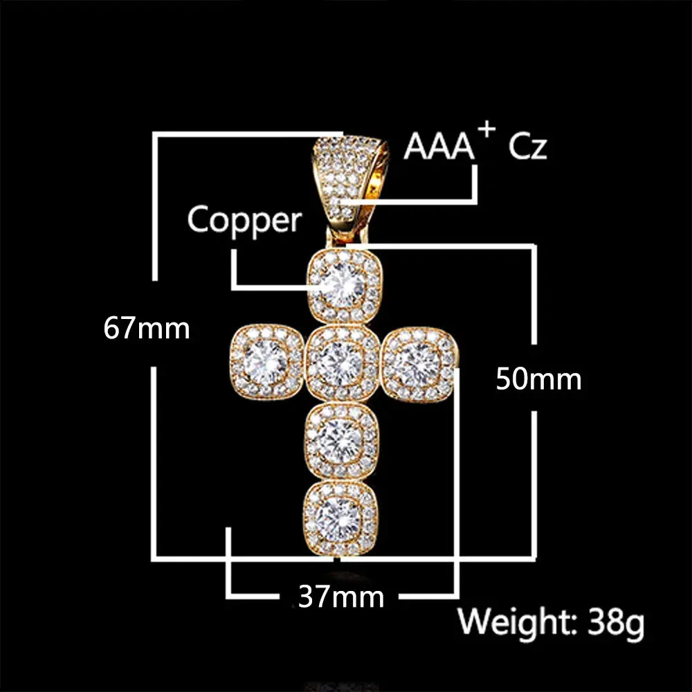 Hip Hop Iced Out Jewelry Big Cluster Tennis Cubic Zirconia CZ Cross Pendants Necklace For Women Drop Shipping