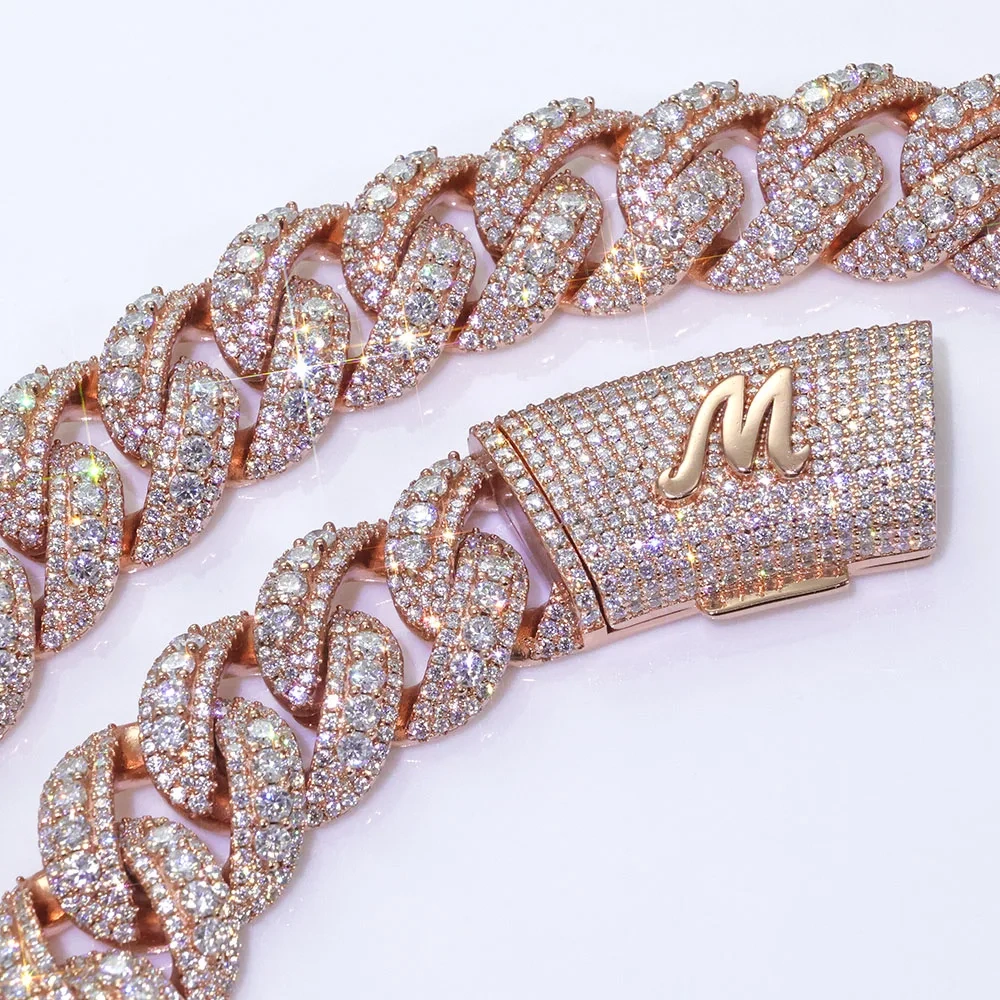 ESKEEM Custom Letter Clasp 15/18/22/25/29mm Prong Cuban Link Chain Hip Hop Jewelry Rose Gold Plated Iced Out CZ Miami Necklace