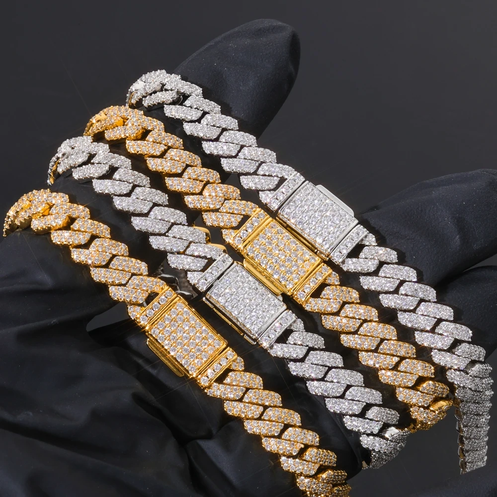 ESKEEM 8mm Iced Out Cuban Chain Full Pave Cubic Zirconia Prong Necklace for Men Hip Hop Jewelry Party Gift