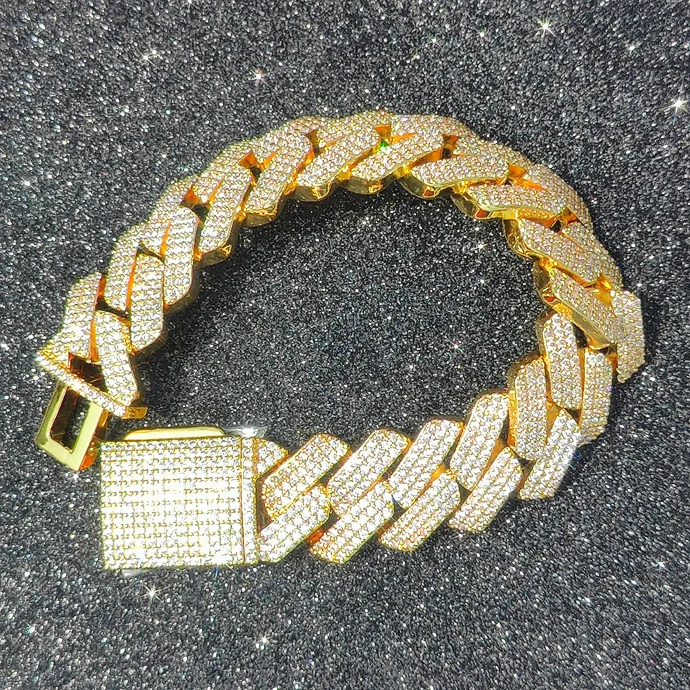 Hip Hop Jewelry 20MM Width 3 Rows Chunky And Heavy Cuban Link Chain Bracelet Iced Out Zirconia Fashion Rock Rapper Bracelet