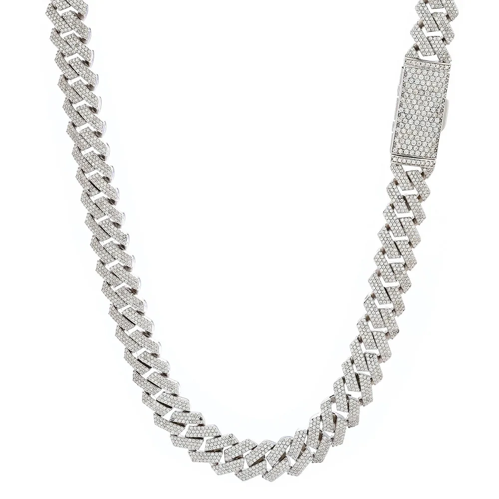 12mm White Gold Rose Gold Plated Cuban Necklace Hip Hop Two Rows Iced Out Prong Diamond Cuban Link Chain Jewelry for Women Men