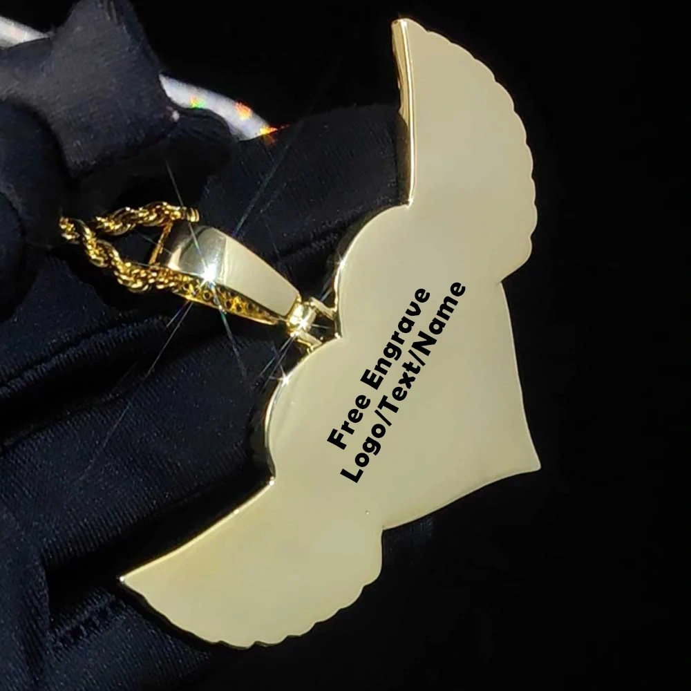Customized Heart Photo Necklace Men and Women Hip Hop Personalized Wing heart Picture Pendant Iced Charm Free Custom Logo