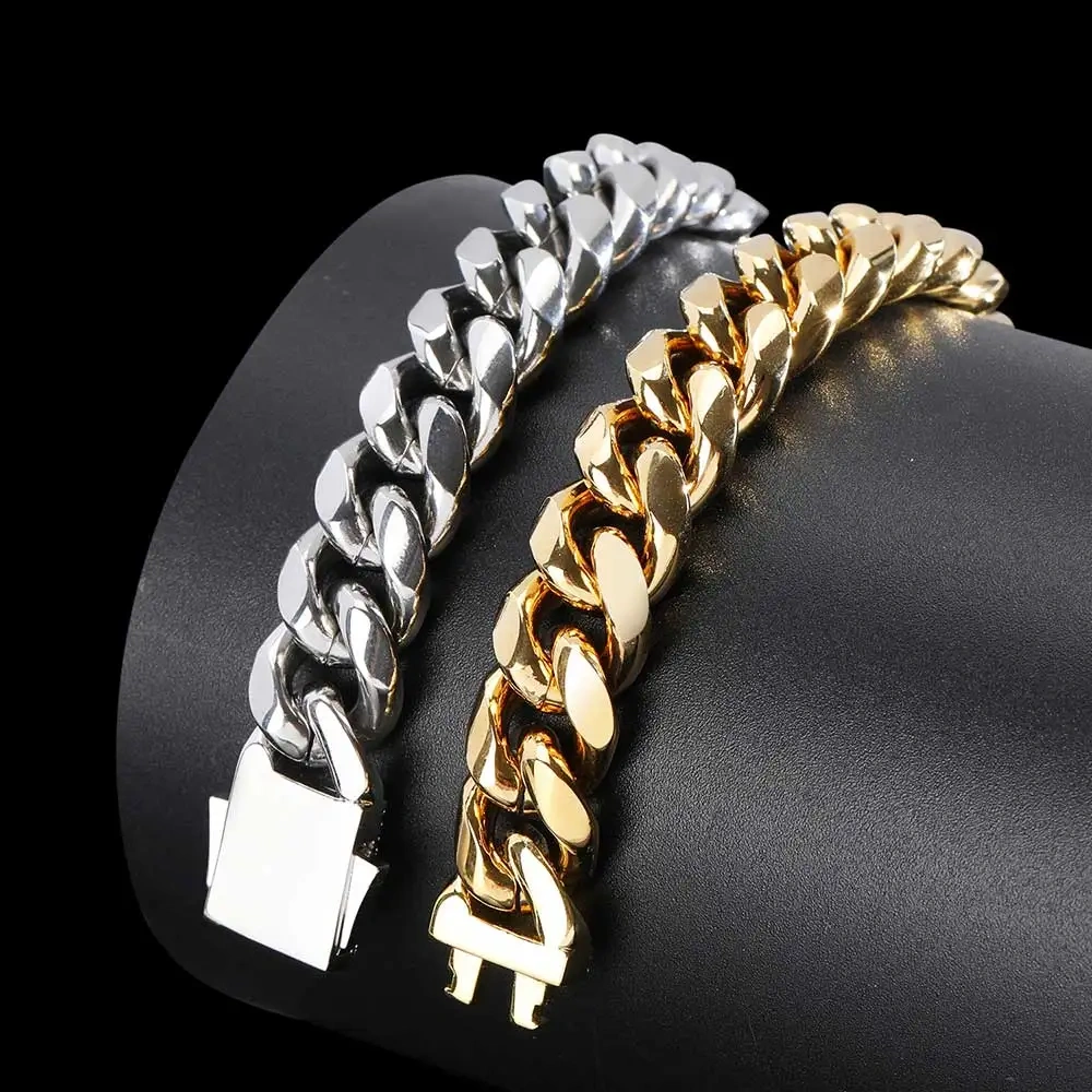 Hip Hop Stainless Steel Bracelet Bling CZ Clasp Jewelry for Men Designs Cuban Link Bracelet Free Custom Logo Drop Shipping