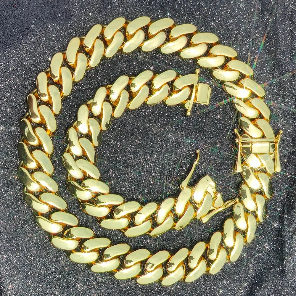 22mm Wide Hip Hop Copper Bling Silver/Gold Plated Cuban Link Chain Round Heavy Miami Chunky Necklaces for Men Jewelry