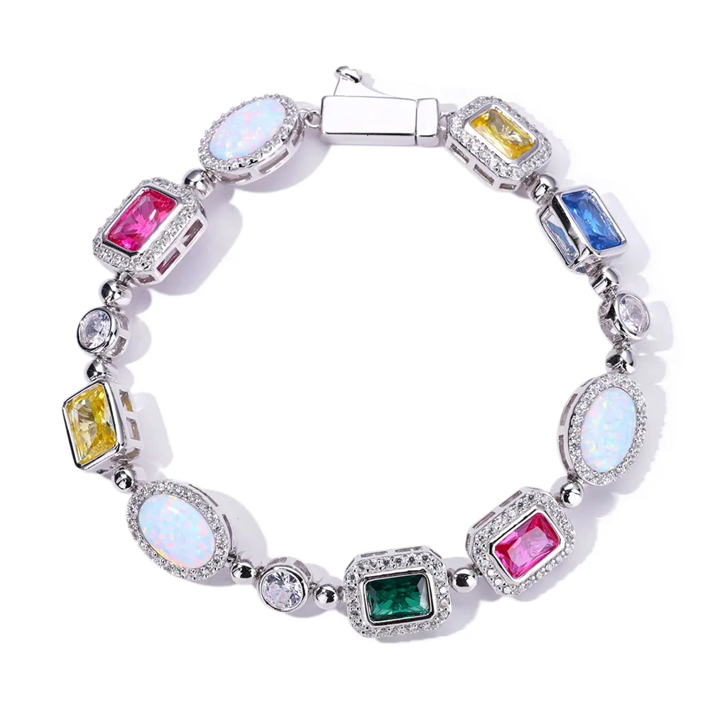 ESKEEM 6/7/10/15mm Iced Out Colorful Gemstones Chain Necklaces for Women Men Fashion Jewelry Enamel Cross Bracelet