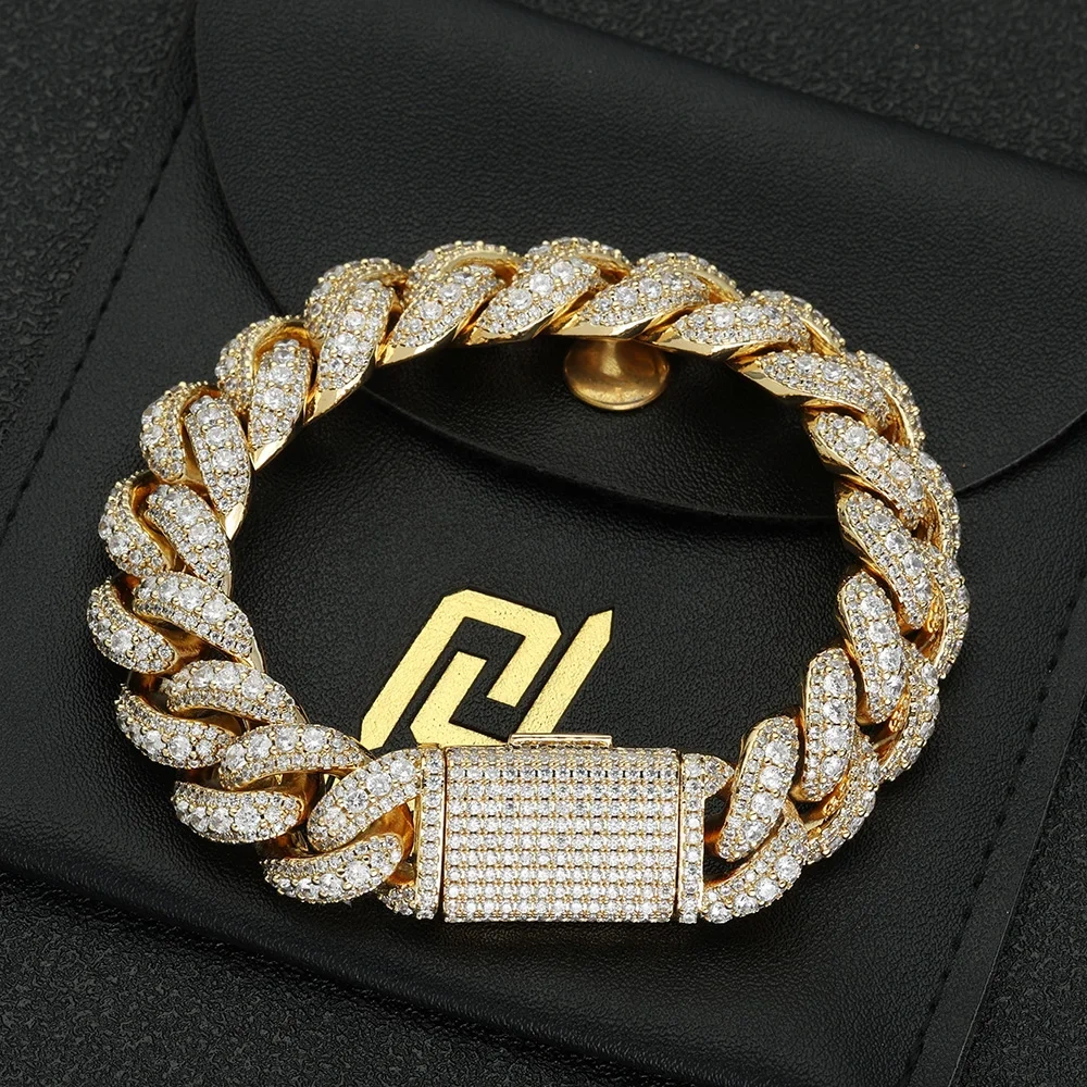Hip Hop Jewelry for Men 15mm Iced out Diamond Cuban Chain Necklace White Gold Plated Miami Cuban Link Chain
