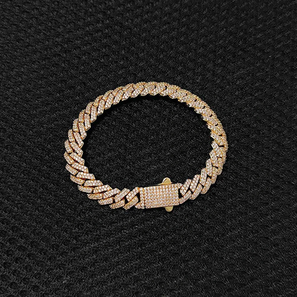 NUOYA Custom Logo Clasp 8mm Diamond Cuban Chain Necklace 18K Gold Plated Prong Cuban Link Chain Hip Hop Fashion Jewelry