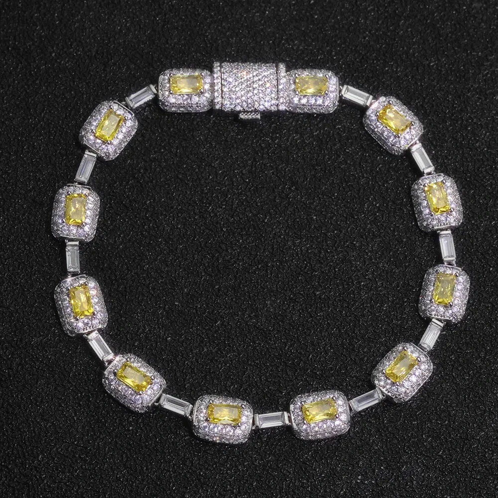 Eskeem New Bling Red Green Yellow White Cubic Zirconia Bracelet Hip Hop 7mm Iced Out Colorful Gemstone Jewelry for Women Gift
