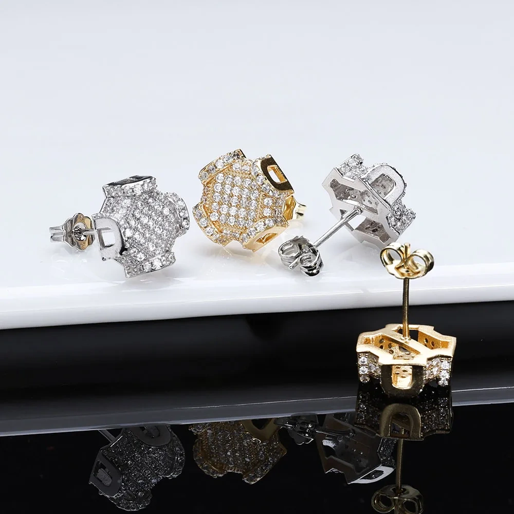 Hip Hop Style Iced Out Needle Ear Studs Brass Micro Pave Shiny Zircon Studs Women Jewelry Christmas gifts