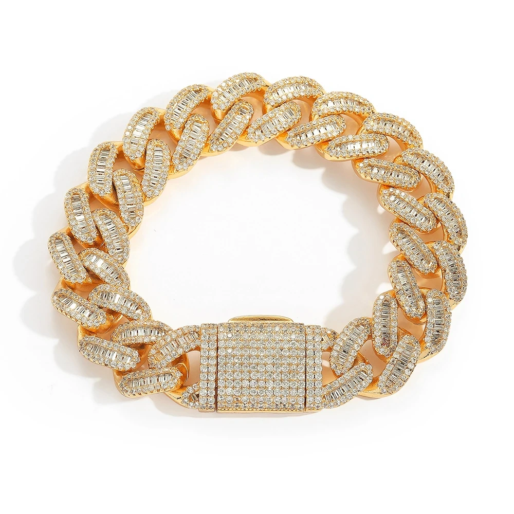 15mm Cuban Link Inlaid Prong Bing CZ Cubic Zircon Men Luxury Necklace Rectangle&Round Mix Iced Out Hip Hop Chain