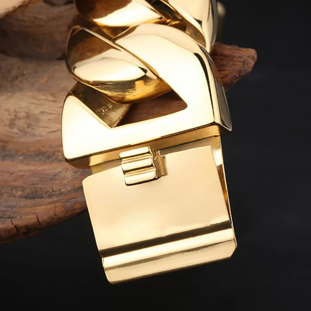 ESKEEM 32MM Stainless Steel Cuban Chain Fashion Bracelet 18K Gold Plated Hip Hop Men's and Women's Jewelry