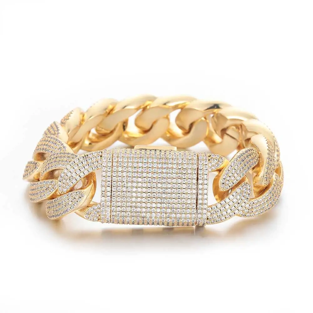 Hip Hop Jewelry Luxury 20mm Cuban Necklace Filled Prong Set 4 Rows 5A Zircon Iced Out Heavy Cuban Link Chain Men