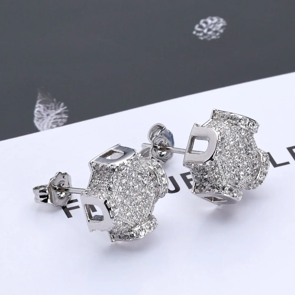 Hip Hop Style Iced Out Needle Ear Studs Brass Micro Pave Shiny Zircon Studs Women Jewelry Christmas gifts