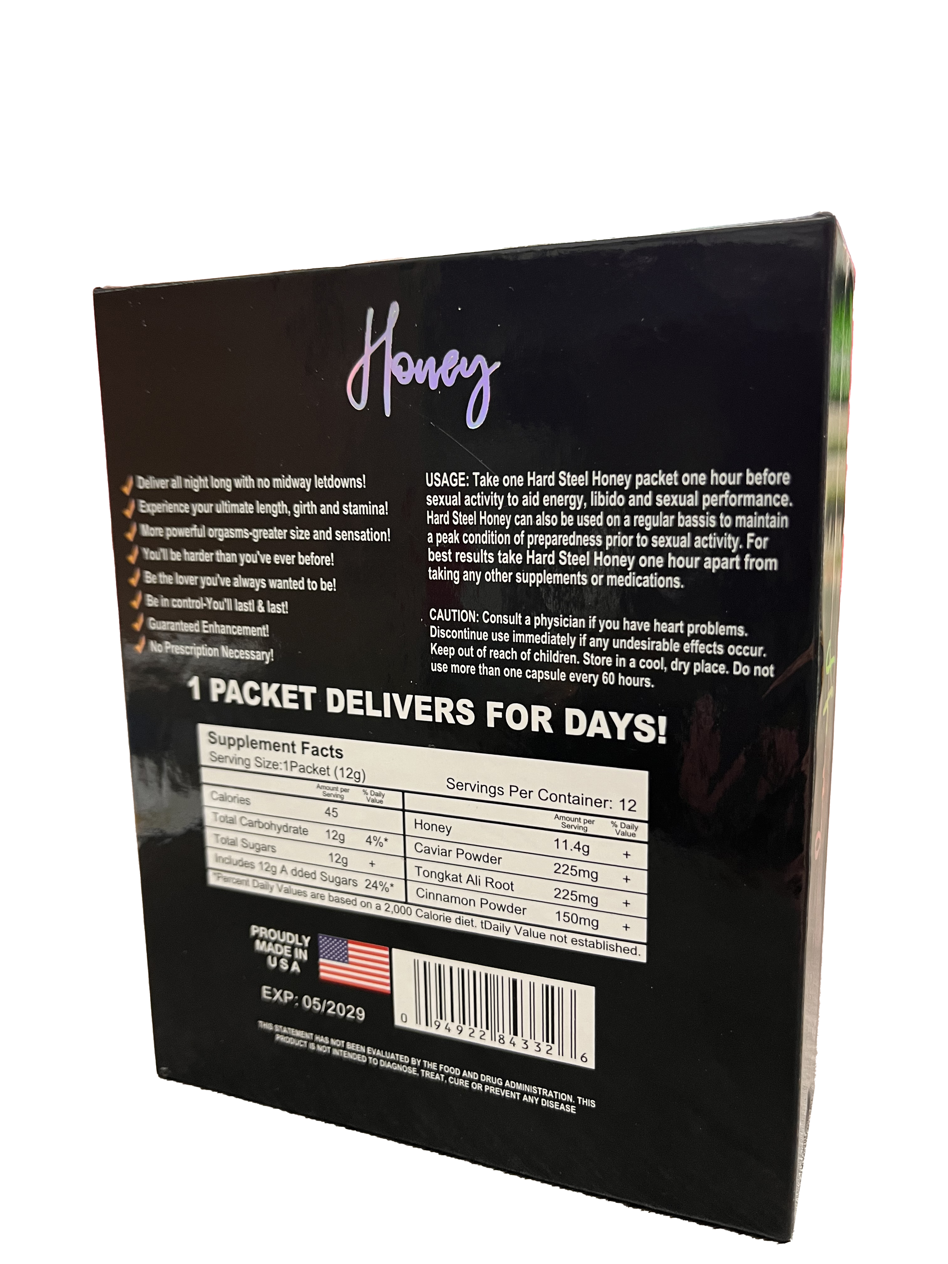 Premium Hard Steel Honey Male Enhancement Supplement - 12 Packets