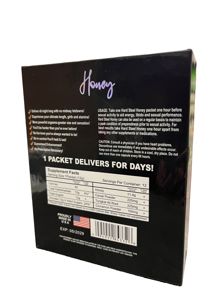 Premium Hard Steel Honey Male Enhancement Supplement - 12 Packets