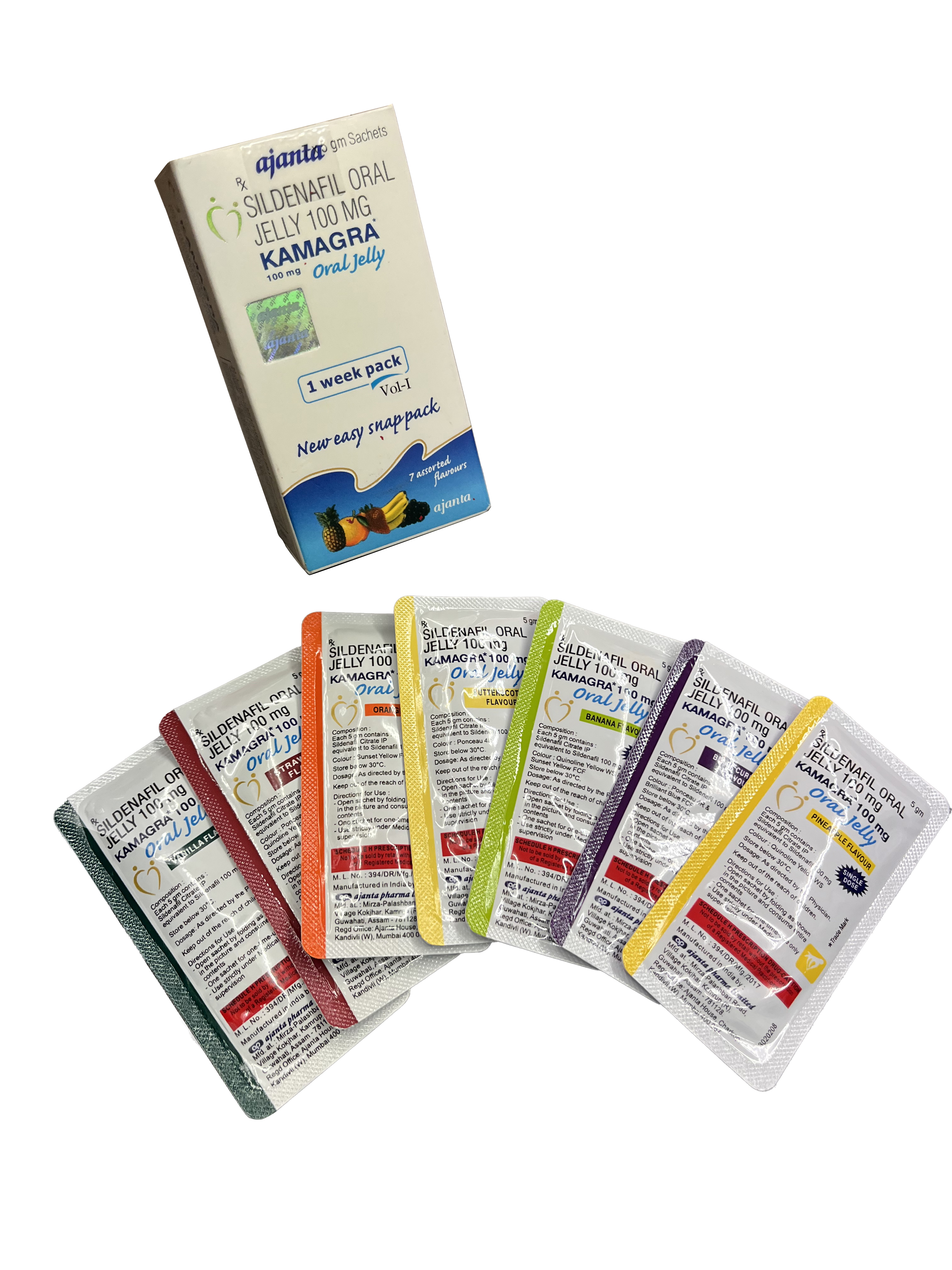 Sildenafil Oral Jelly 100mg - 7 Flavors Assorted Pack (1 Week Supply)