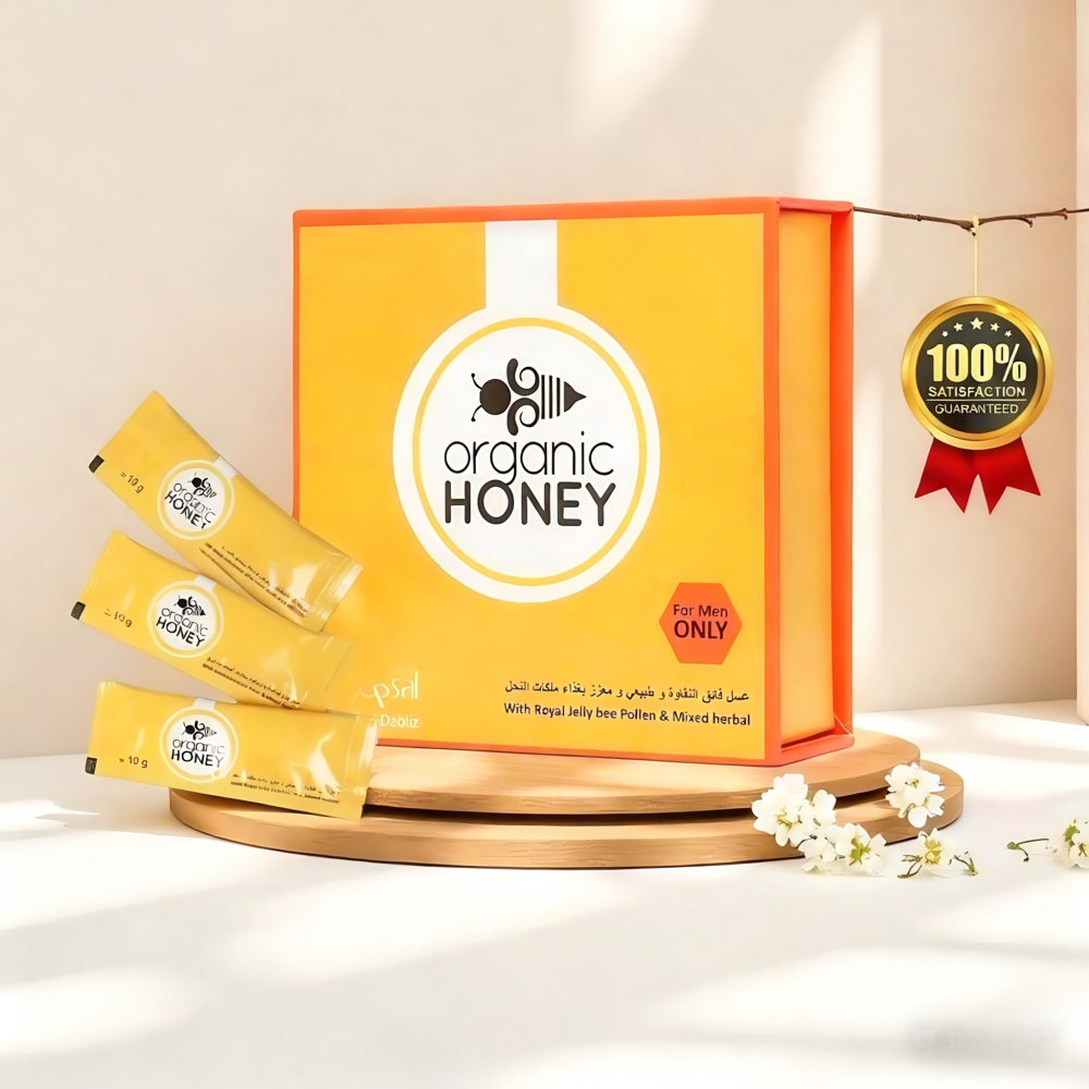 Organic Honey for Men (24 Sachets, 240g) - Blended with Royal Jelly, Bee Pollen, Ginseng & Mixed Herbs