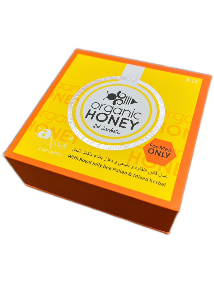Organic Honey for Men (24 Sachets, 240g) - Blended with Royal Jelly, Bee Pollen, Ginseng & Mixed Herbs