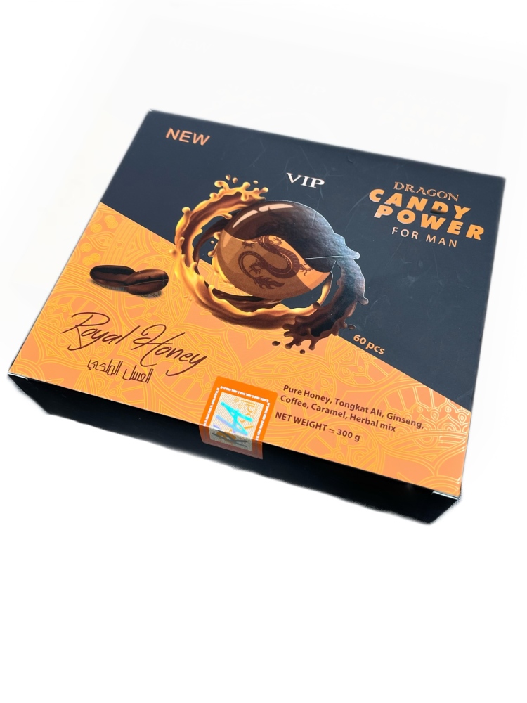 Organic Honey Candy Power - Natural Blend with Ginseng & Coffee (60 Pieces, 300g)