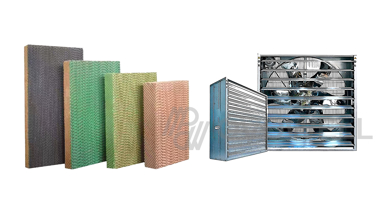 Cooling pads and exhaust fans for poultry house climate control