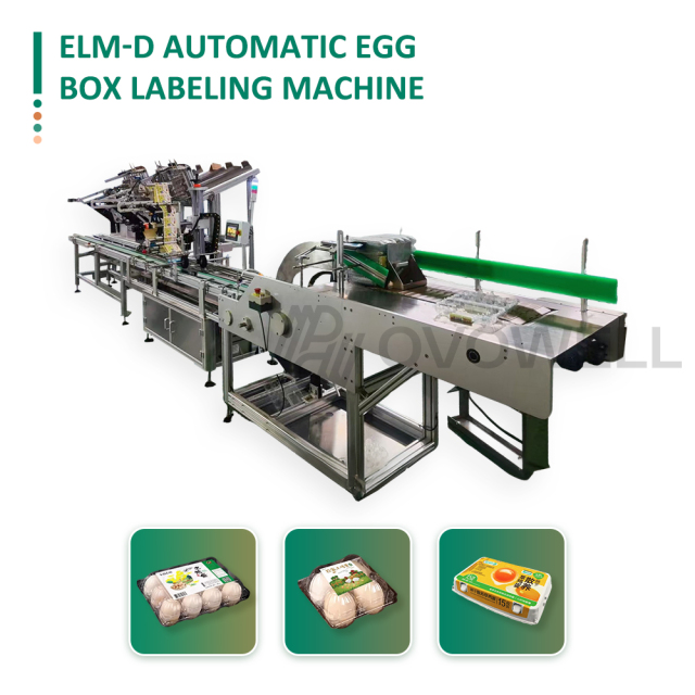OVOWELL automatic egg carton labeling machine applying a top-corner label