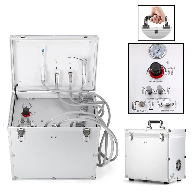 Portable Dental Unit with Oilless Compressor Syringe Includes High/Low Speed Handpiece Tubes for Dental Clinics,Portable Dental Unit with Oilless Compressor Syringe Includes High/Low Speed Handpiece Tubes for Dental Clinics