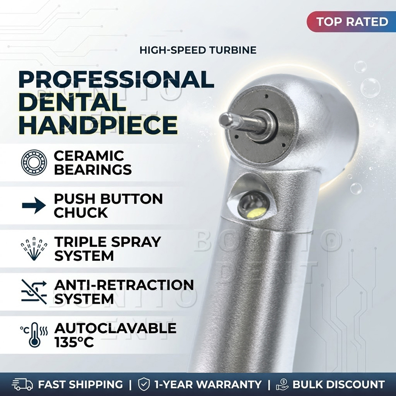 Dental Products Dental Handpiece 3 Water Spray Led High Speed Handpiece Push Button Dental Air Rotor Turbine Dentist Use,NSK style high speed dental handpiece with triple water spray, ceramic bearings and push button chuck for stable cutting, low noise and precise dental procedures.