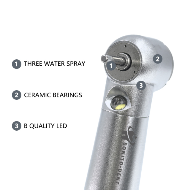 Dental Products Dental Handpiece 3 Water Spray Led High Speed Handpiece Push Button Dental Air Rotor Turbine Dentist Use,NSK style high speed dental handpiece with triple water spray, ceramic bearings and push button chuck for stable cutting, low noise and precise dental procedures.