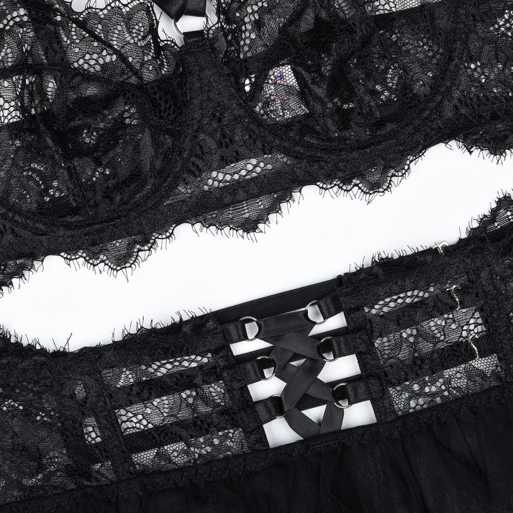 🖤 Black Swan Lace Tulle Lingerie Set | The Dark Queen’s Elegance