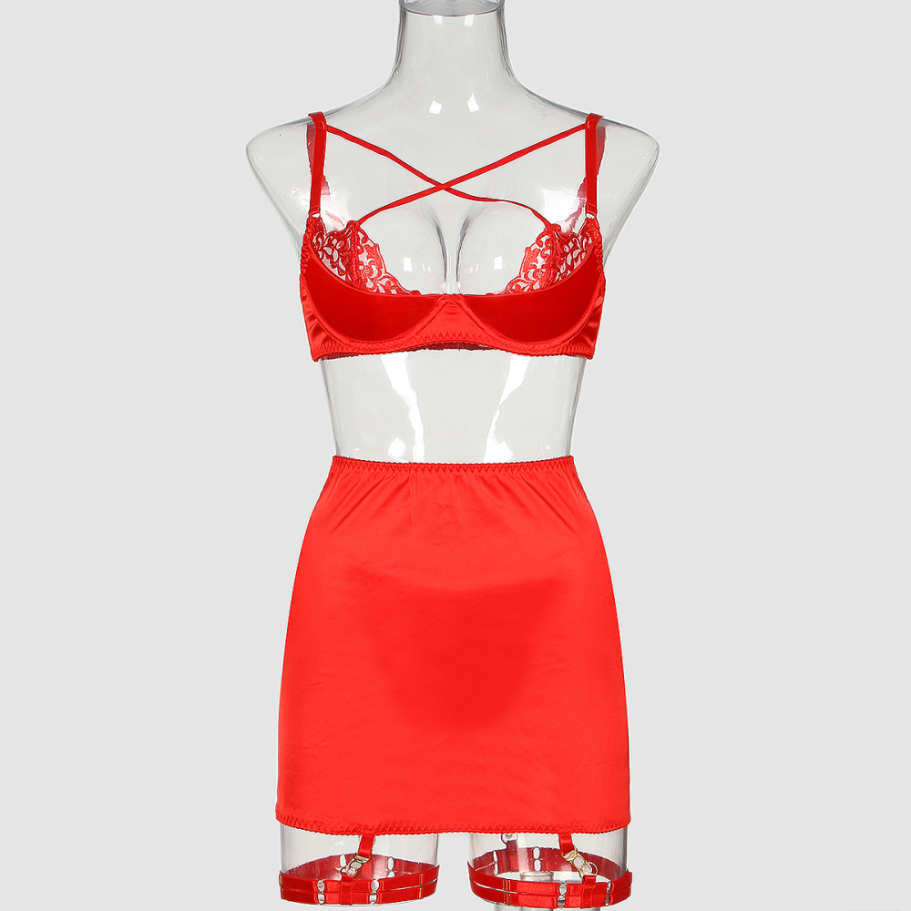 Scarlet Desire Embroidered Lingerie Set | The Flame of Seduction