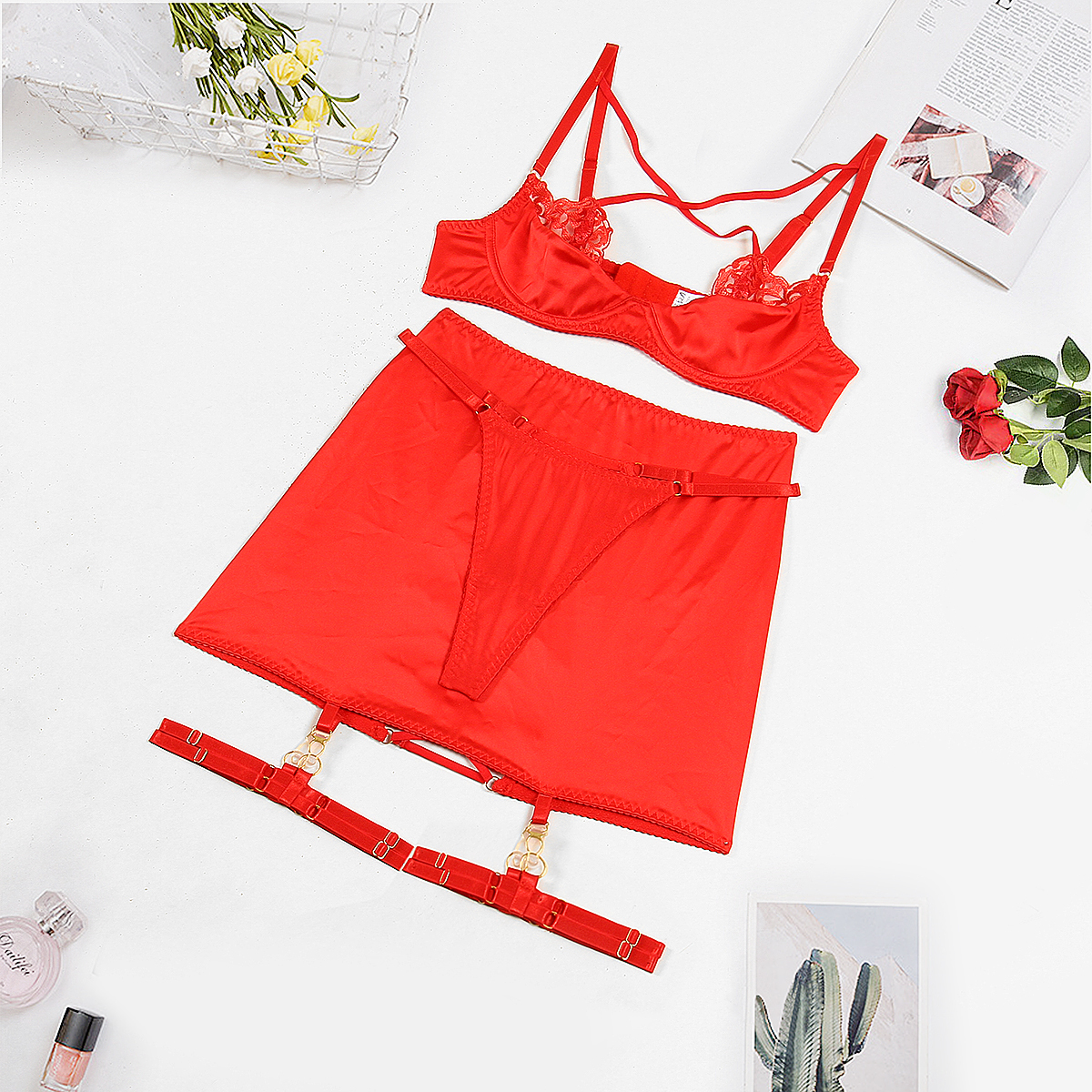 Scarlet Desire Embroidered Lingerie Set | The Flame of Seduction