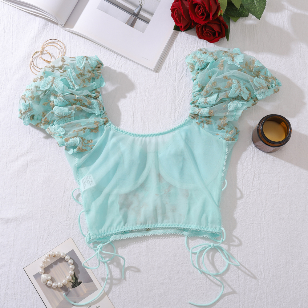 Fairy Blossom Embroidered Corset Lingerie Set