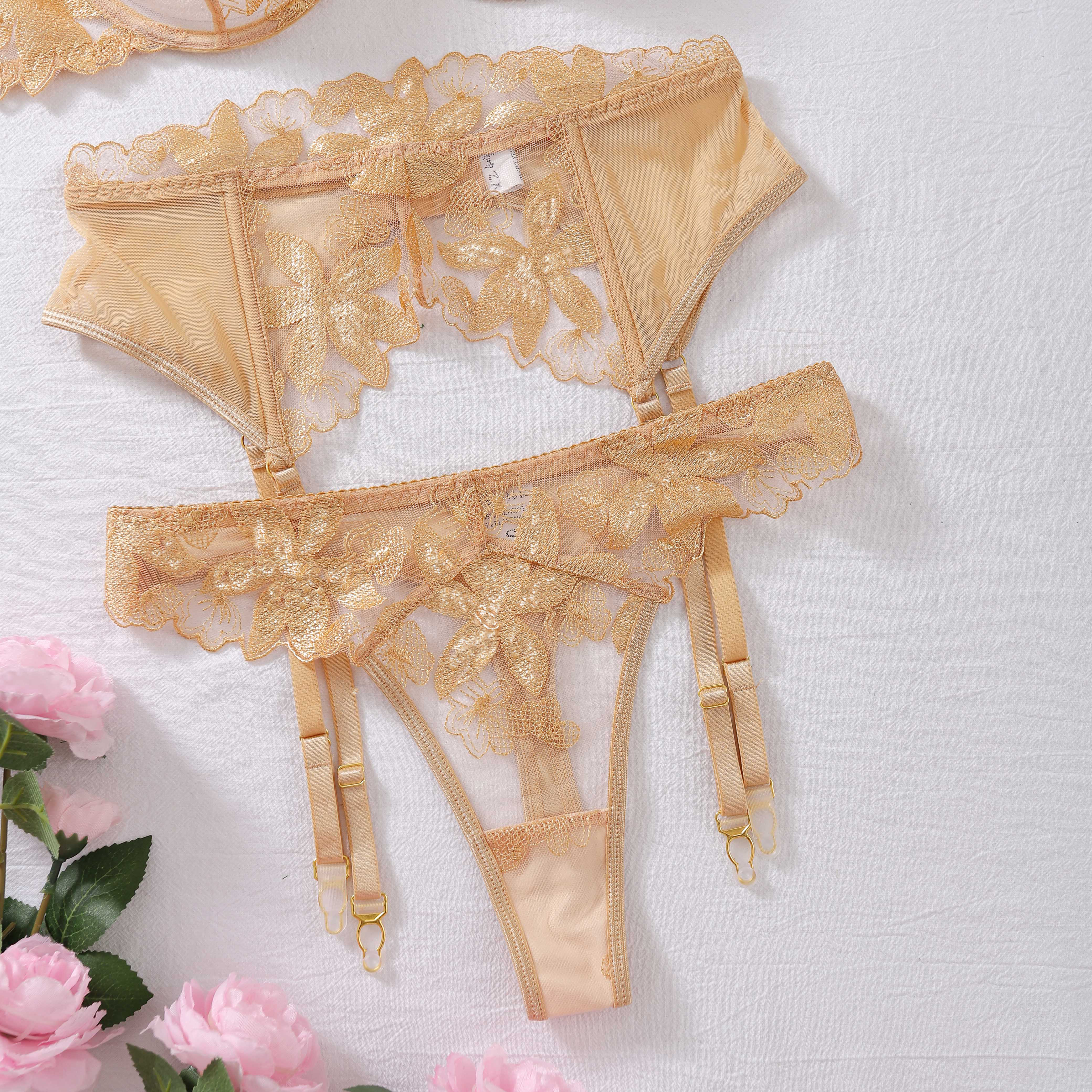 Golden Empress Embroidered Lingerie Set | The Art of Seduction