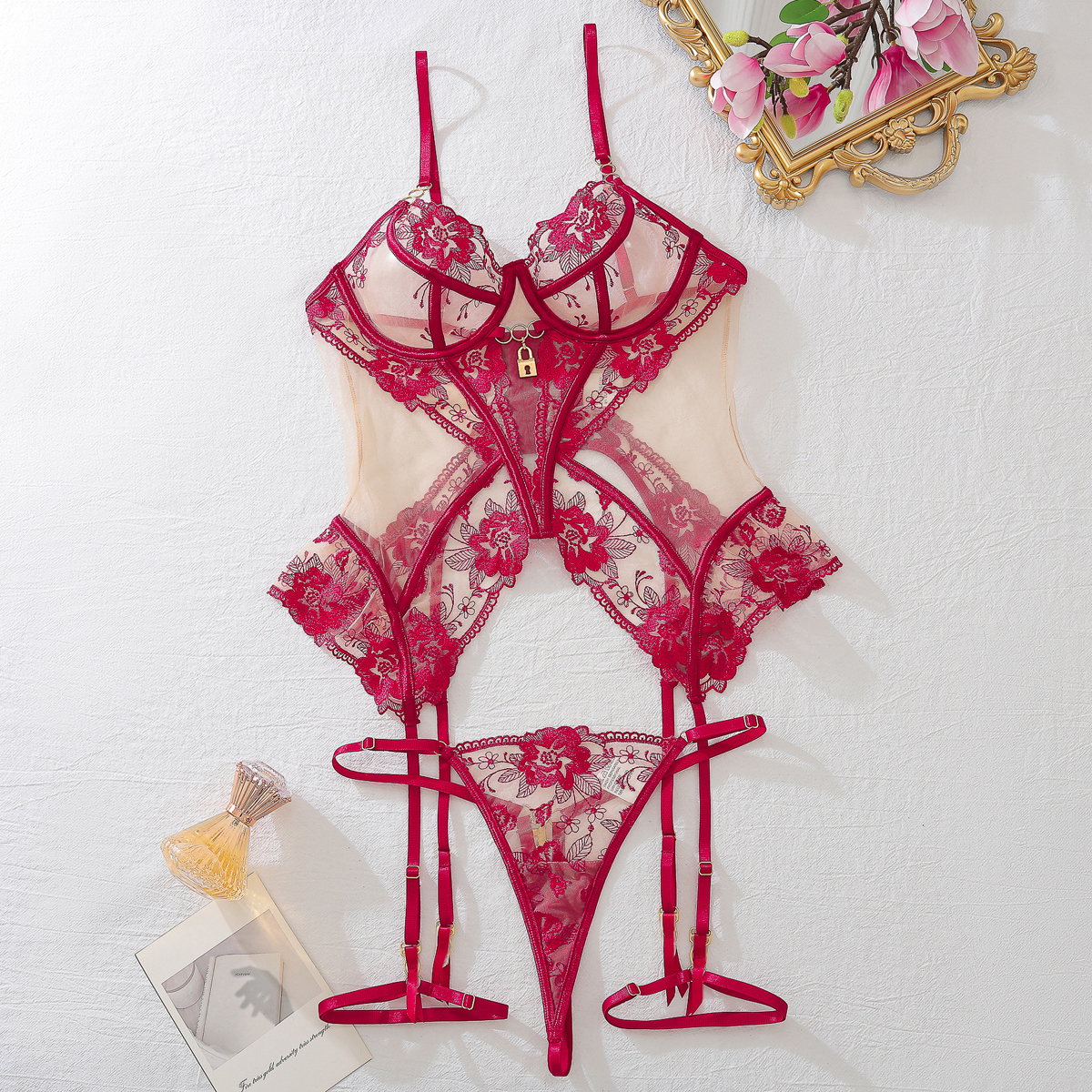 🖤 Midnight Lace Embroidered Mesh Lingerie Set | Elegant. Alluring. Timeless.