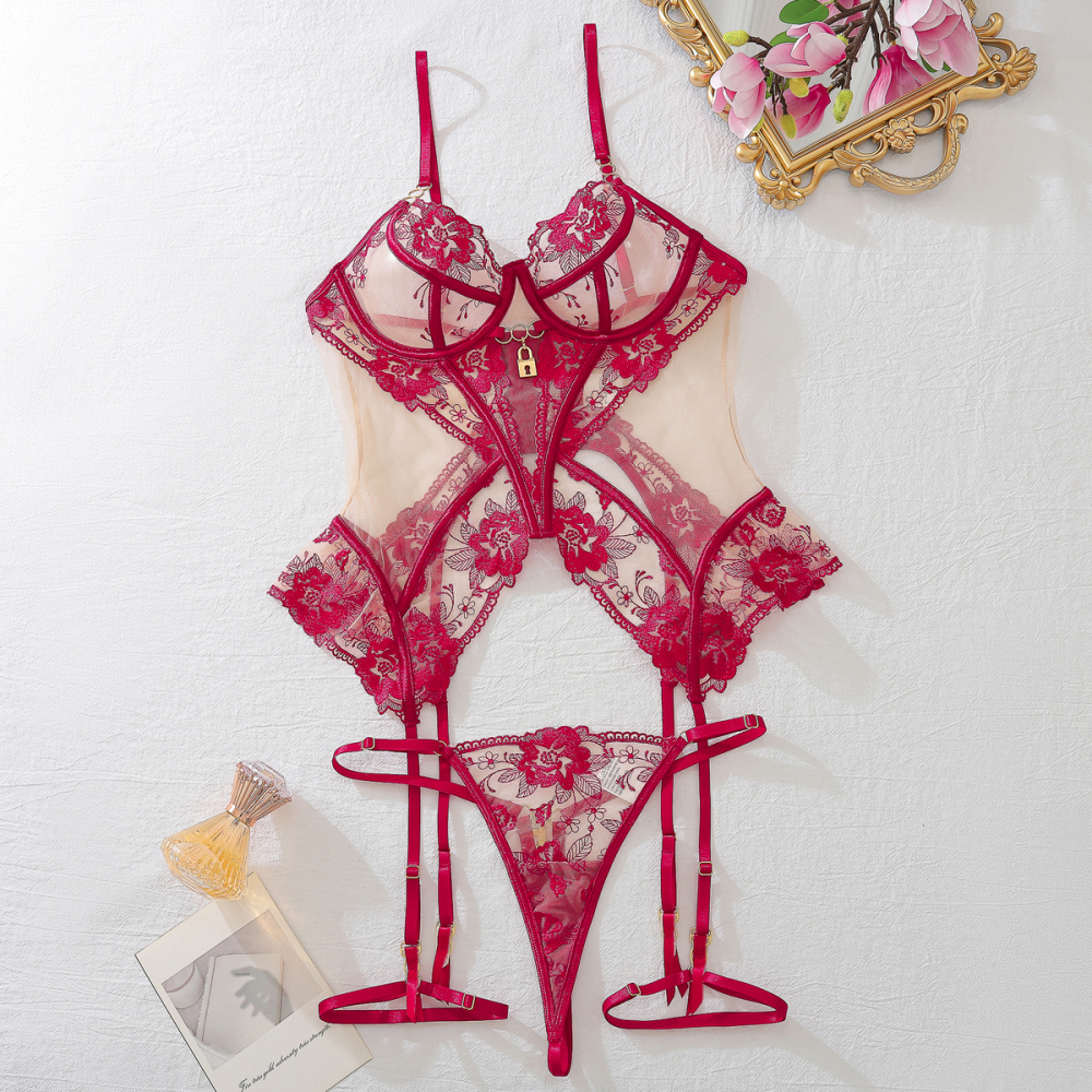 🖤 Midnight Lace Embroidered Mesh Lingerie Set | Elegant. Alluring. Timeless.
