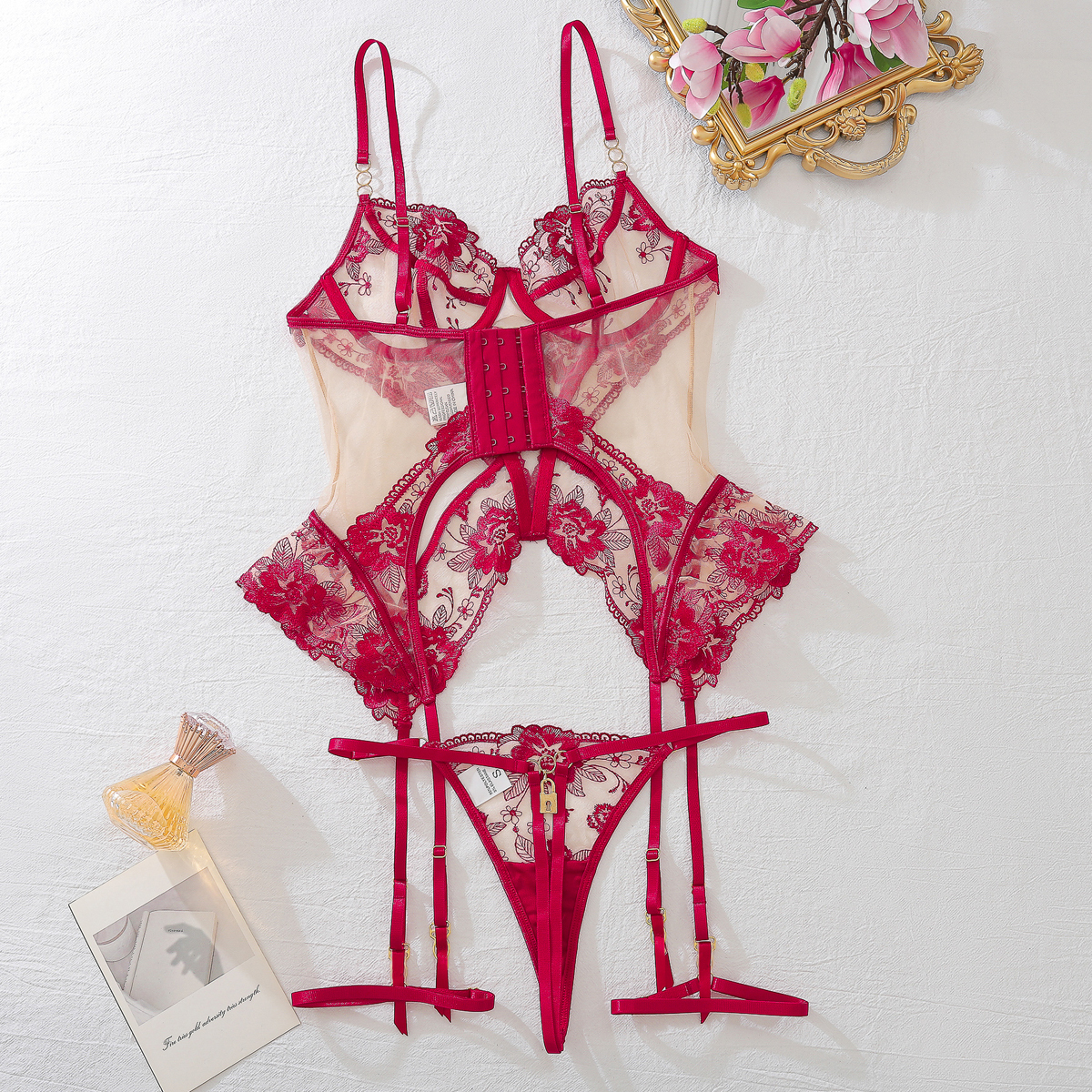 🖤 Midnight Lace Embroidered Mesh Lingerie Set | Elegant. Alluring. Timeless.