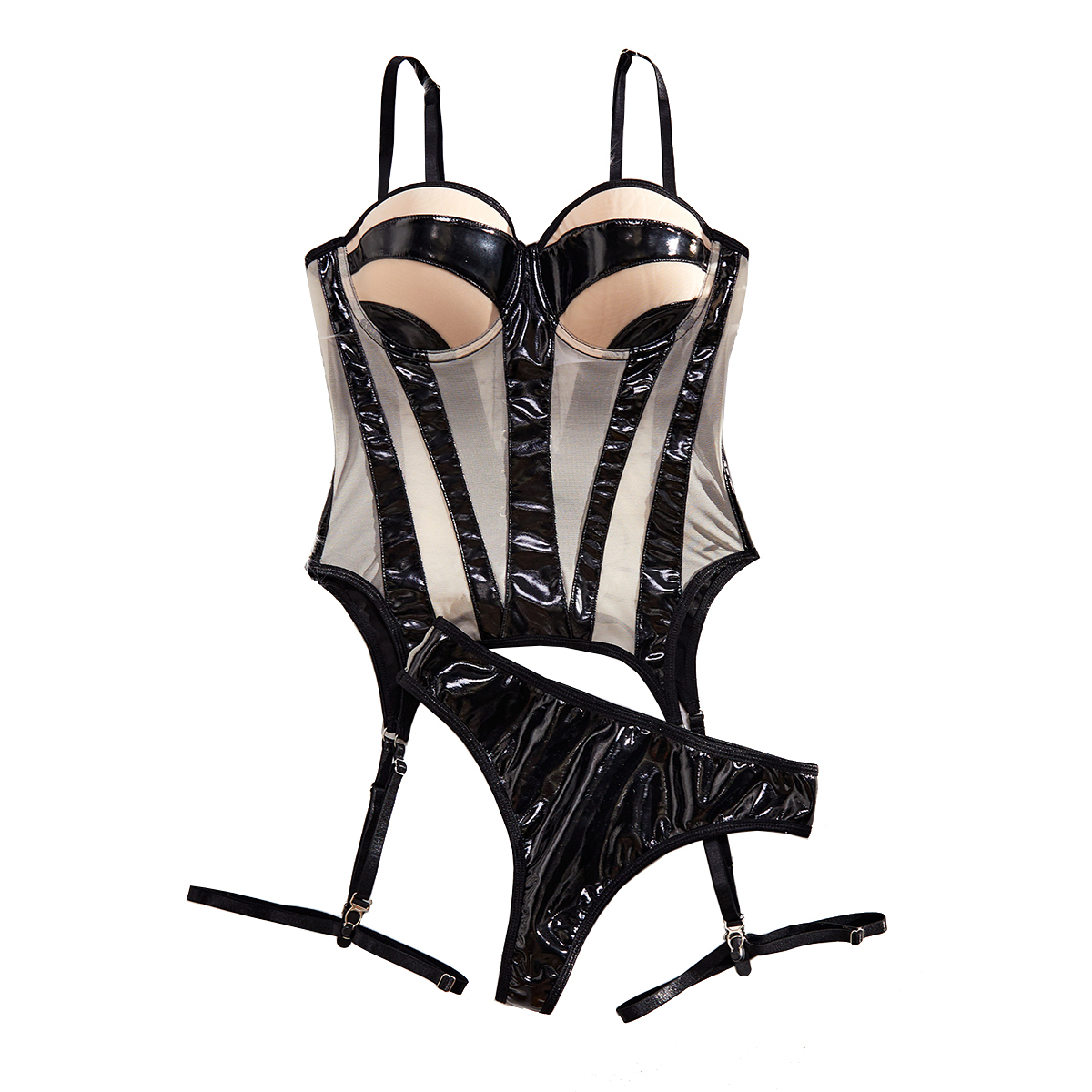 Glossy Mesh Bodysuit Lingerie