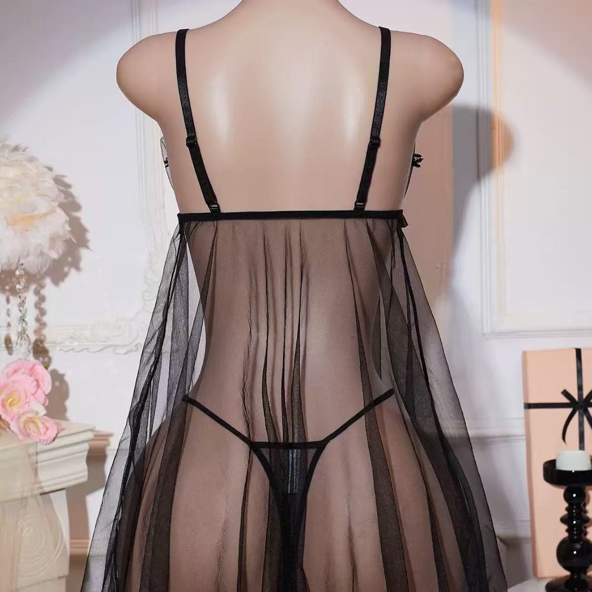 XOXO Sheer Black Lace Babydoll – Sexy Mesh Nightdress Lingerie Set Soft. Sheer. Irresistible.