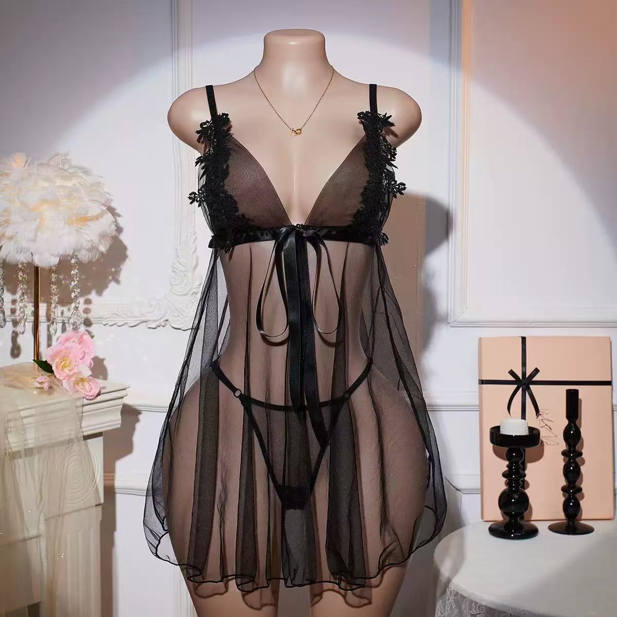 XOXO Sheer Black Lace Babydoll – Sexy Mesh Nightdress Lingerie Set Soft. Sheer. Irresistible.