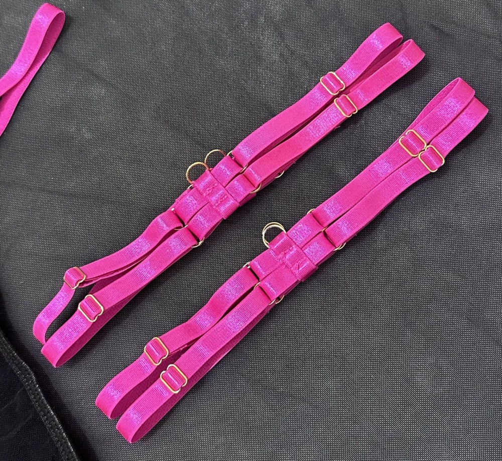 Hot Pink & Black Strappy Mesh Lingerie Set – Ultra Seductive Harness Style