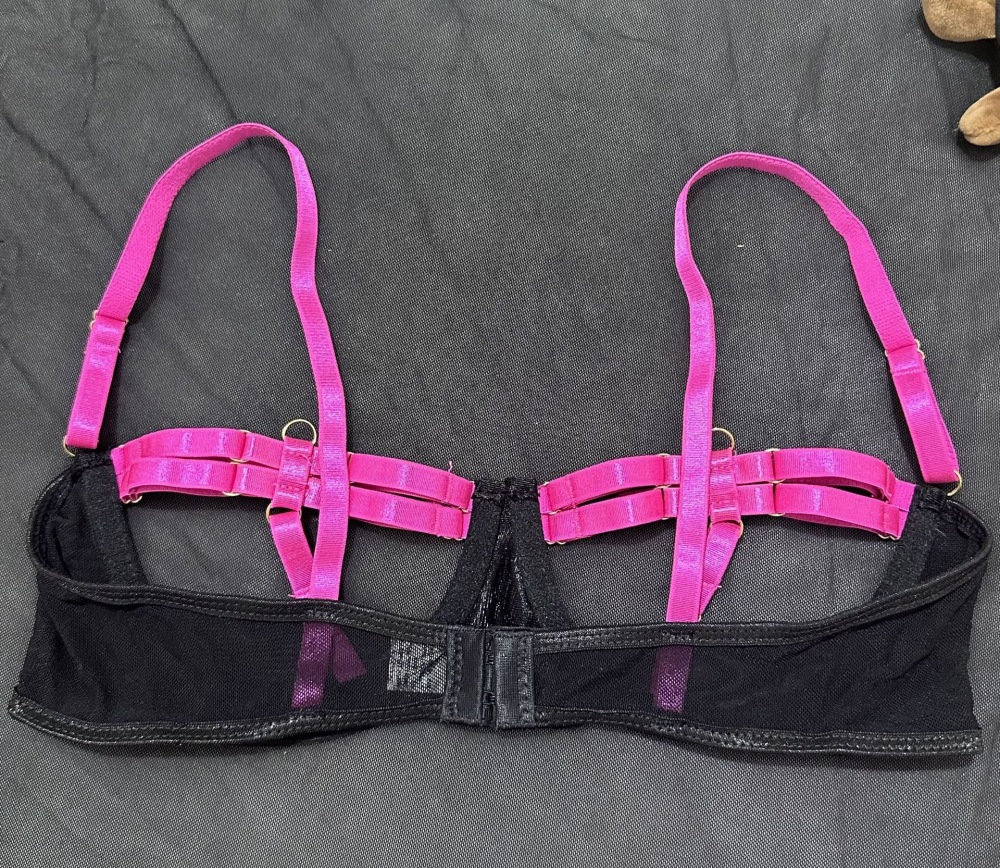 Hot Pink & Black Strappy Mesh Lingerie Set – Ultra Seductive Harness Style